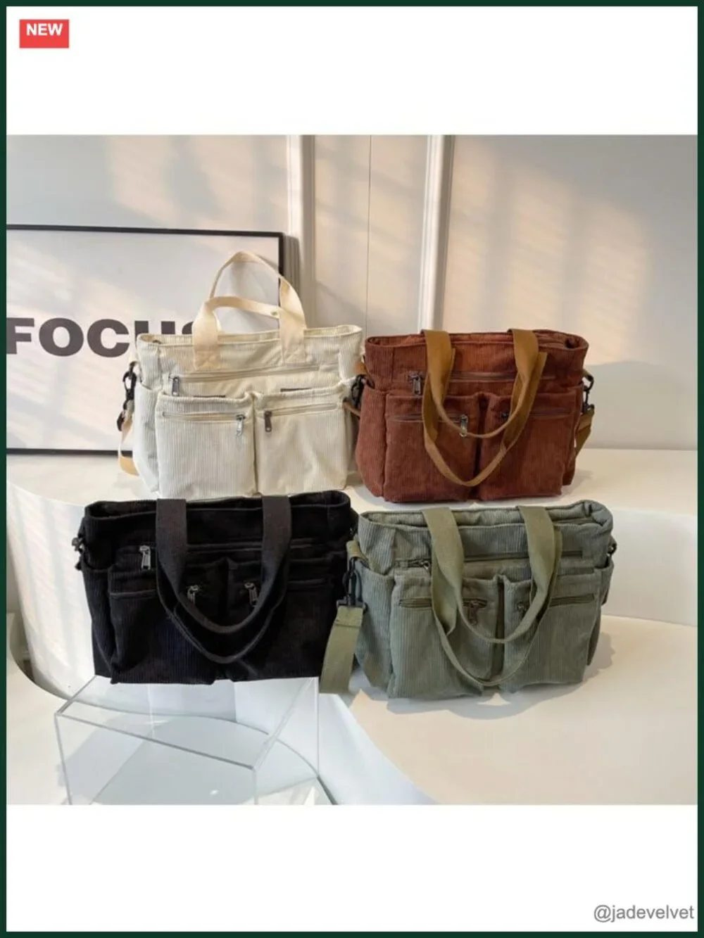 Corduroy Tote Bag Crossbody with Multiple Pockets Shoulder Bag Work Travel