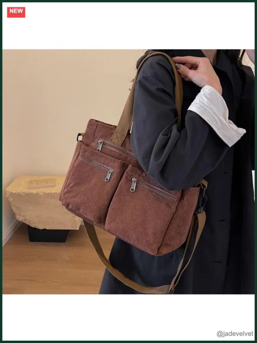 Corduroy Tote Bag Crossbody with Multiple Pockets Shoulder Bag Work Travel