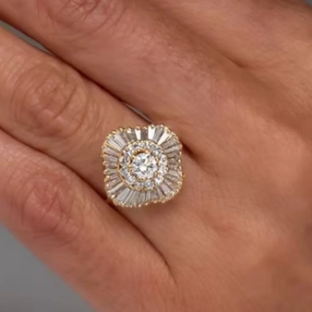 🆕 Elegant Gold Plated CZ Cut Ring Wedding Engagement