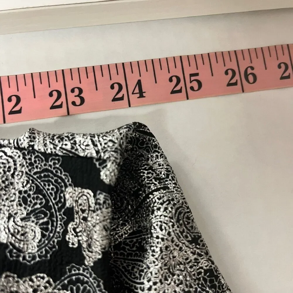 Michael Kors Womens Foil Paisley Wrap Top Size XL Short Sleeve Black Silver