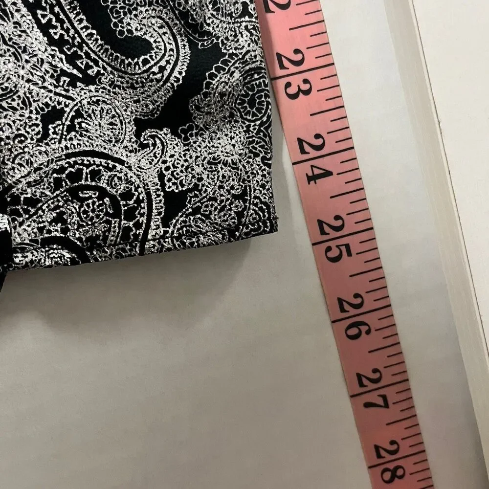 Michael Kors Womens Foil Paisley Wrap Top Size XL Short Sleeve Black Silver