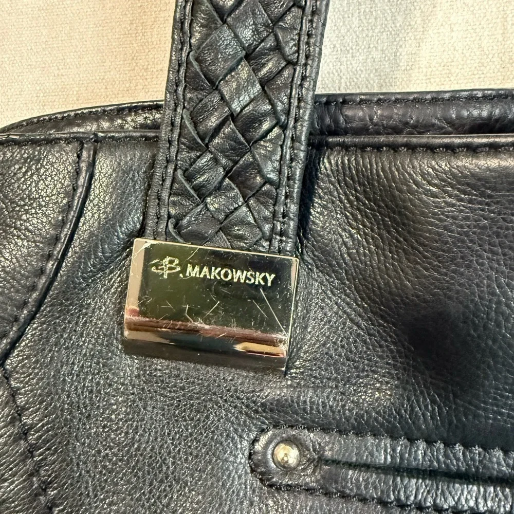 B. Makowsky Black Tote with Braided Straps