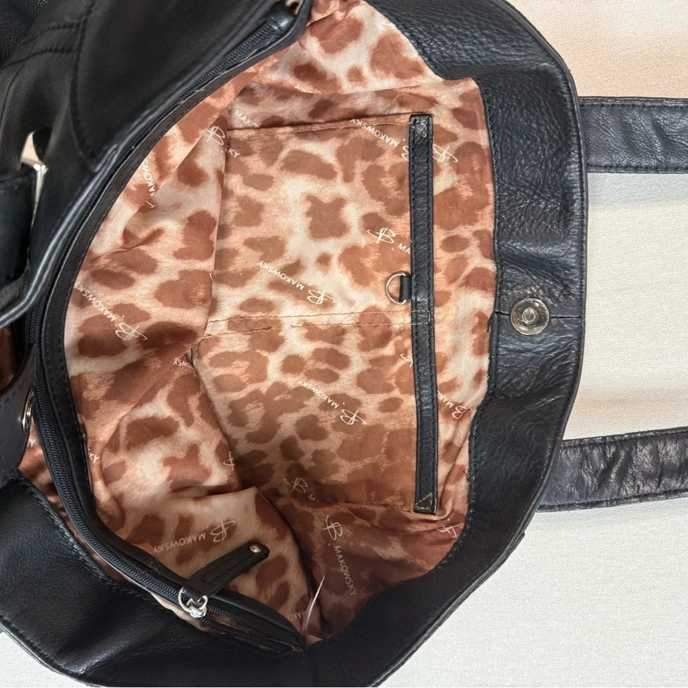 B. Makowsky Black Tote with Braided Straps