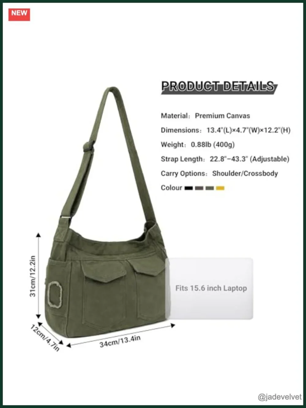 Canvas Tote Bag with Multiple Pockets Crossbody Shoulder Messenger