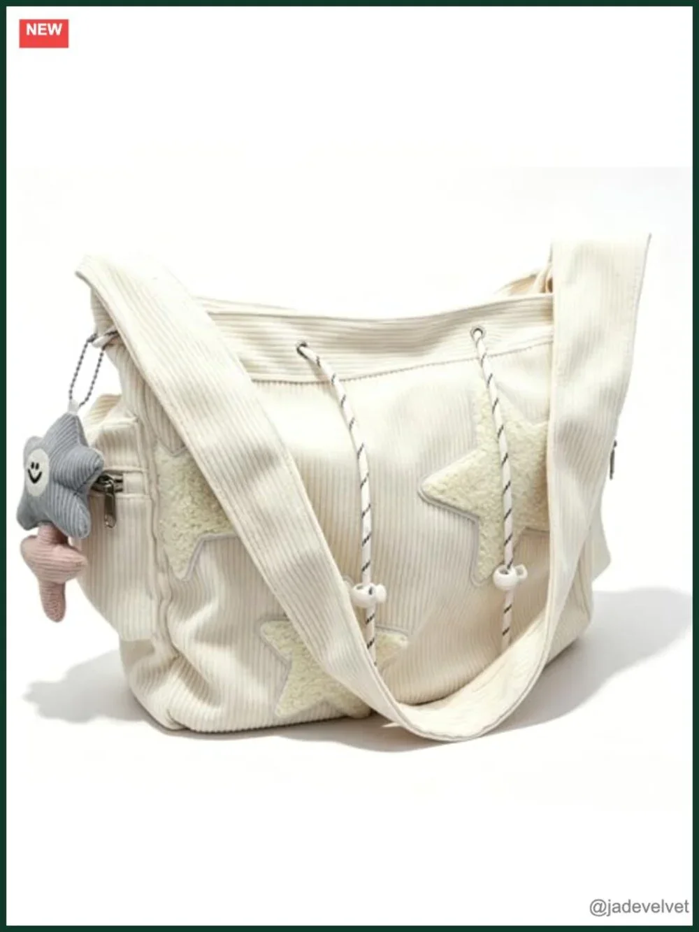 Corduroy Tote Bag with Star Design Crossbody Shoulder Messenger Work Tote Laptop