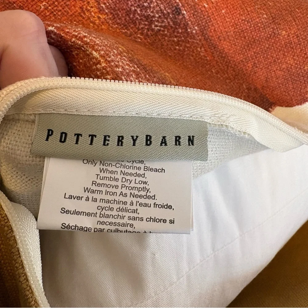 Pottery Barn Thanksgiving Autumn Harvest Pumpkin Throw Pillow 20x20 Square Linen