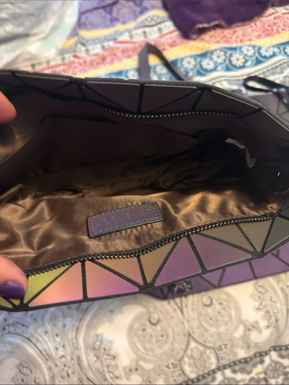Iridescent Purple Geometric Tote, small bag and Wristlet Set