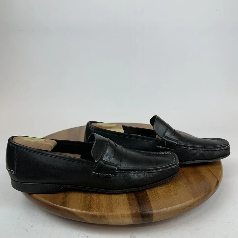 Mens Salvatore Ferragamo Black Leather Square Toe Penny Loafers Size 10.5‎ B GUC