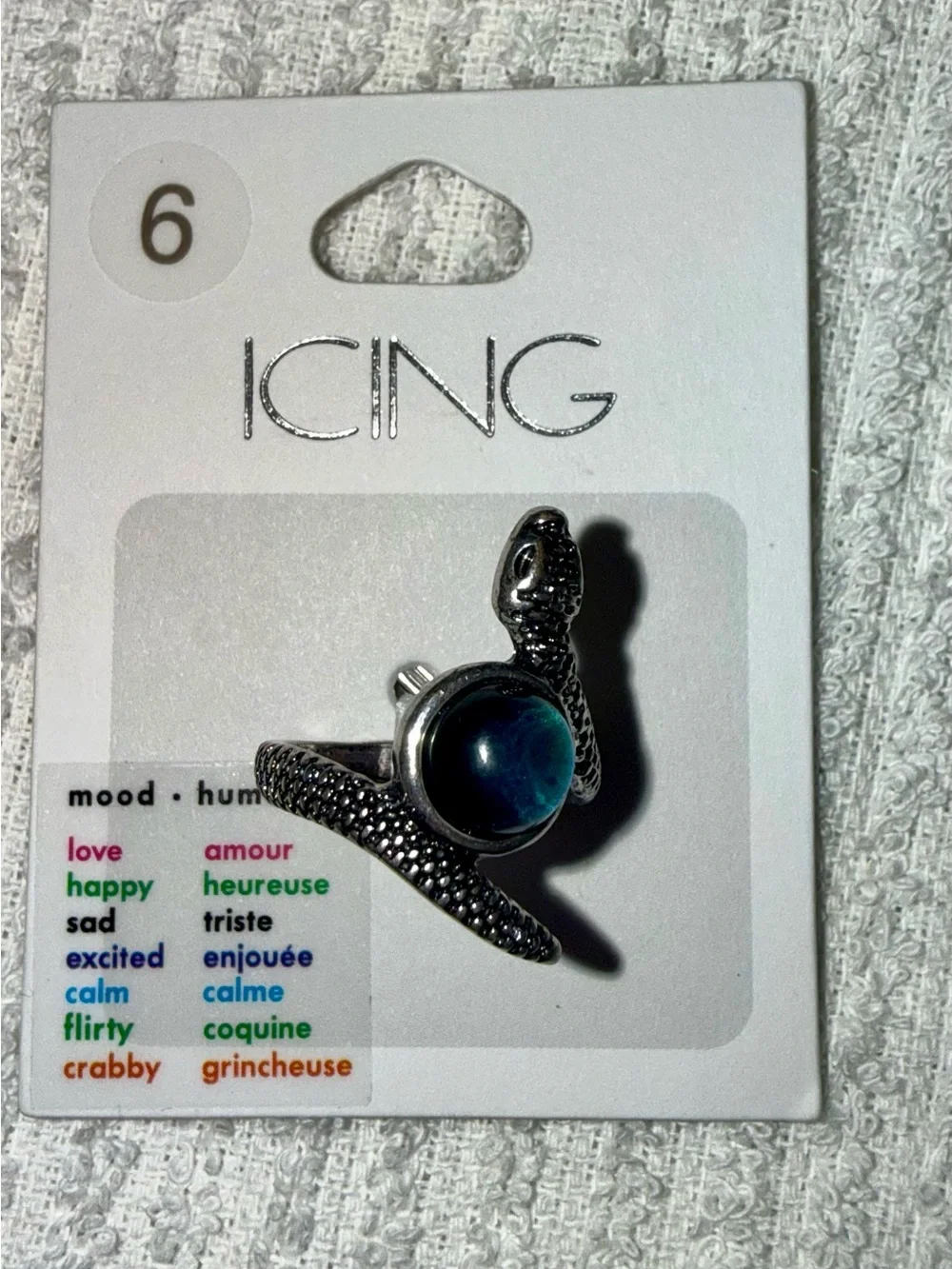 Icing Silver Snake Mood Ring with Blue Mood Stone