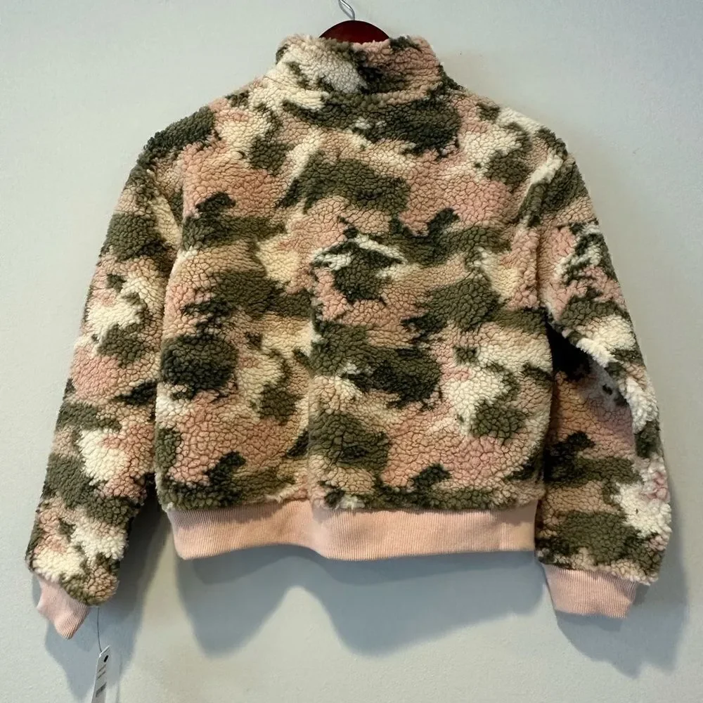 JOE'S JEANS girls pullover Sherpa in Pink/Green Camo Print, Size Large 12-14 NWT