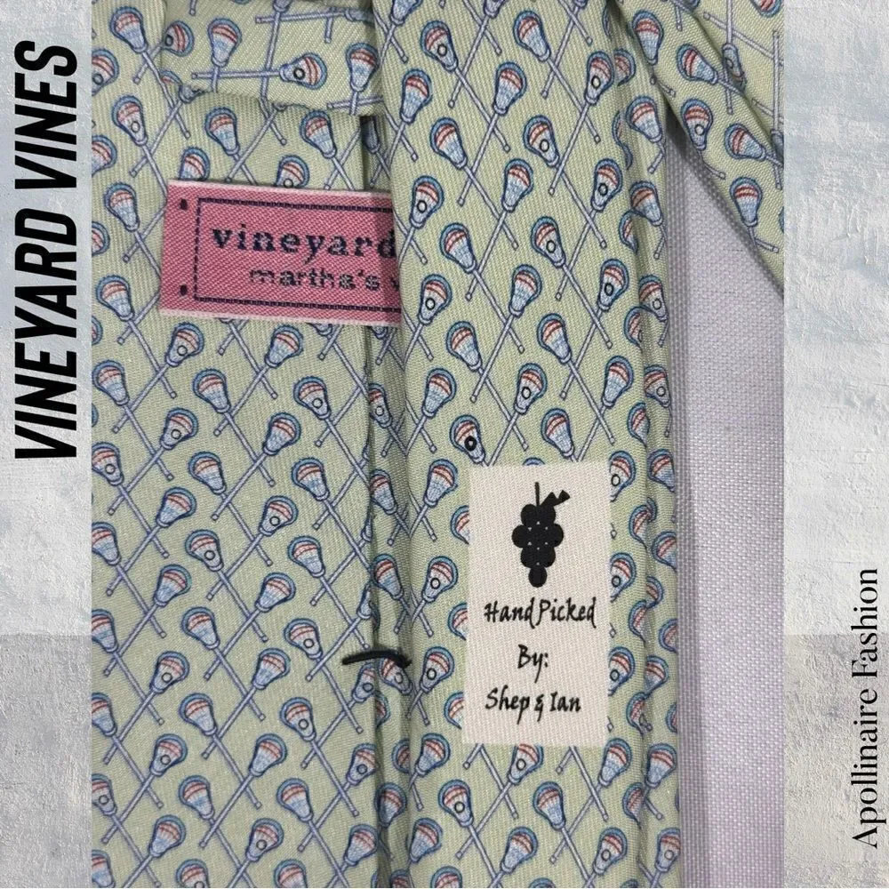 VINEYARD VINES LACROSSE THEME SILK TIE NEW MINT COMBO