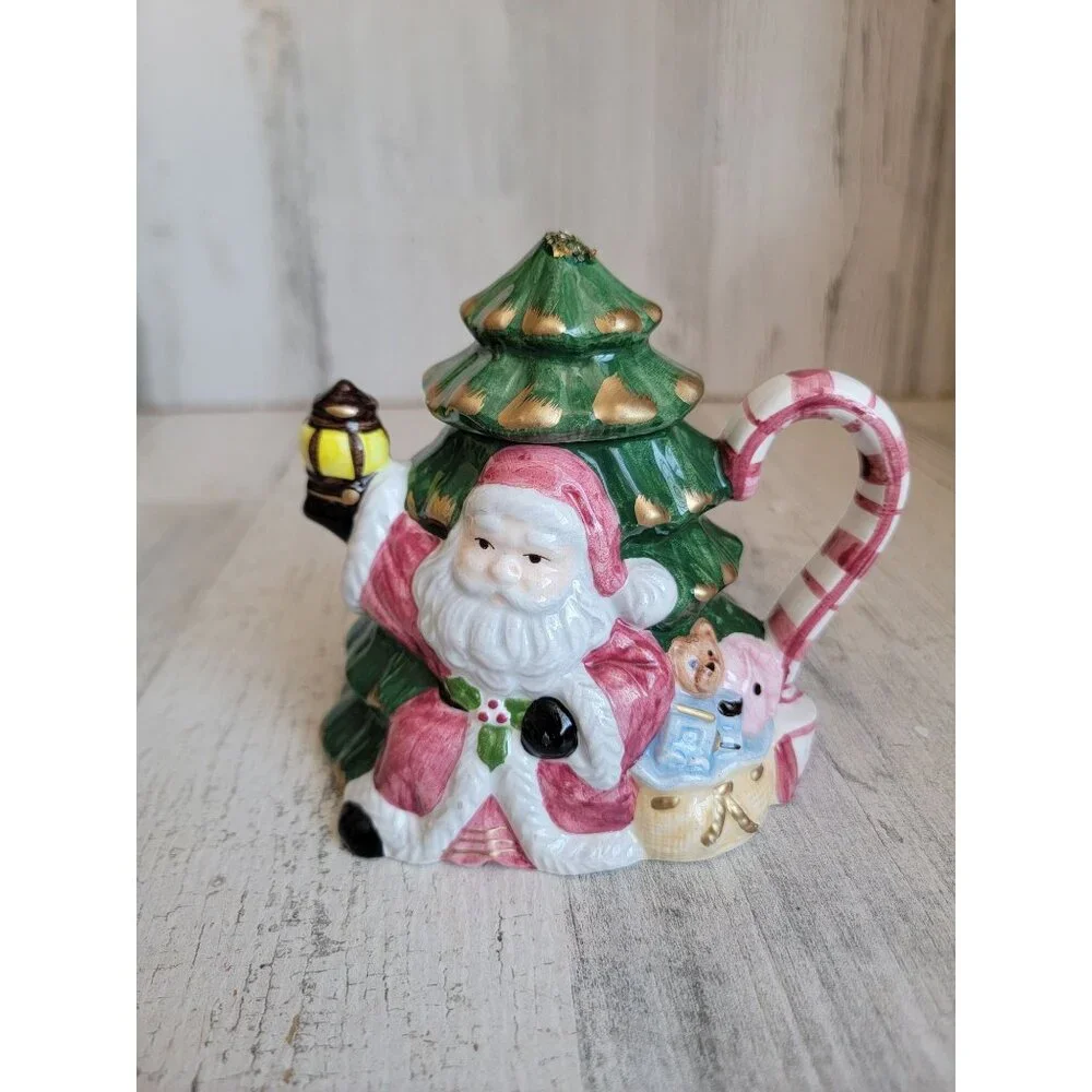 Vintage Santa Tree mini teapot xmas home decor‎ figure kitchen