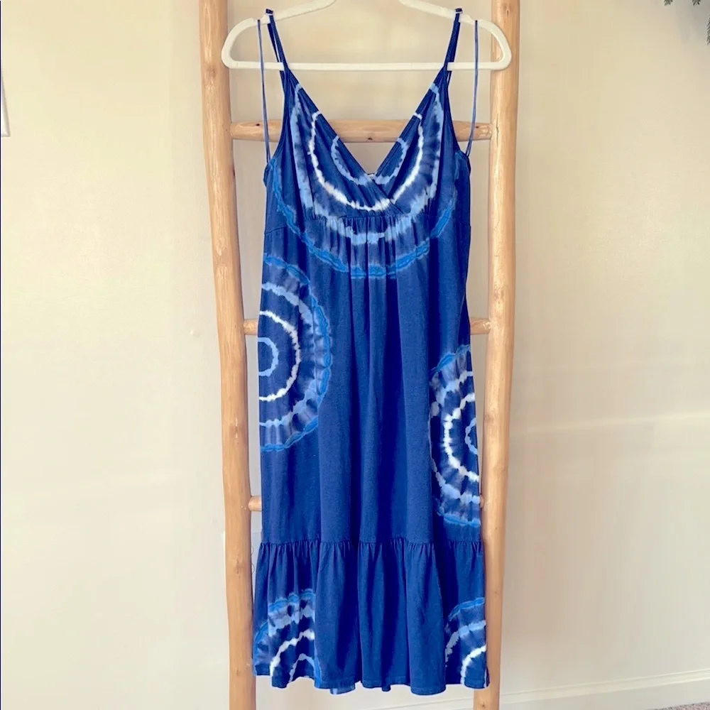 Michael Kors Blue Tie-Dye Midi Dress Sleeveless Sundress Tiered