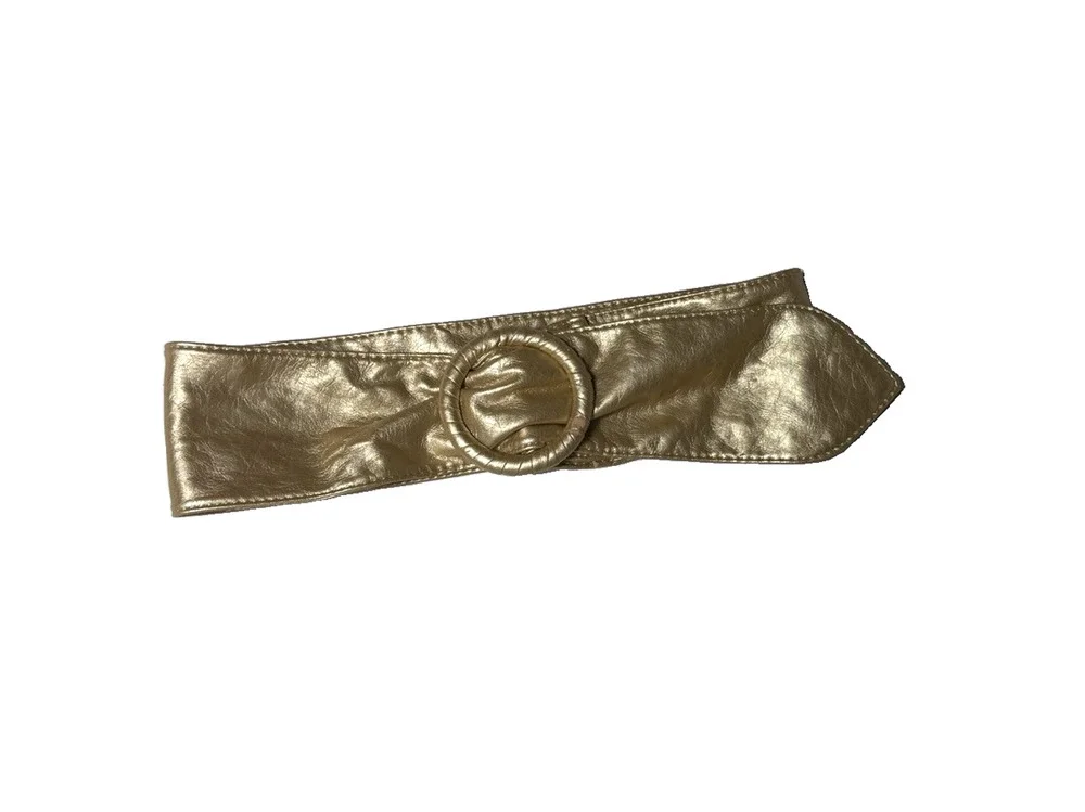 Retro 1980s Womens Belt Vintage Gold Faux Leather Sash Wide Statement Sz Small