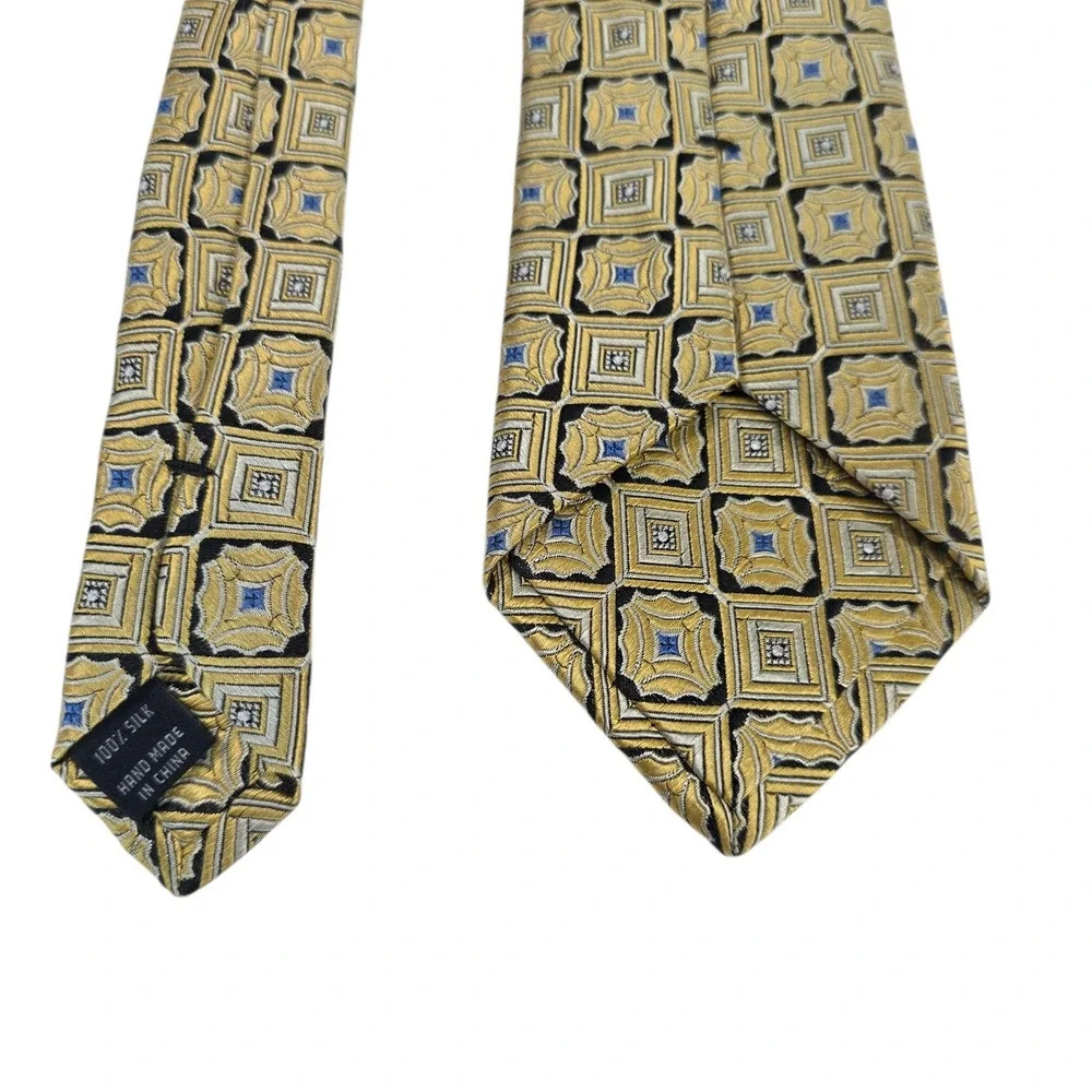 Jos A Bank Signature Collection Mens Necktie Gold‎ Handmade Embroidered Silk
