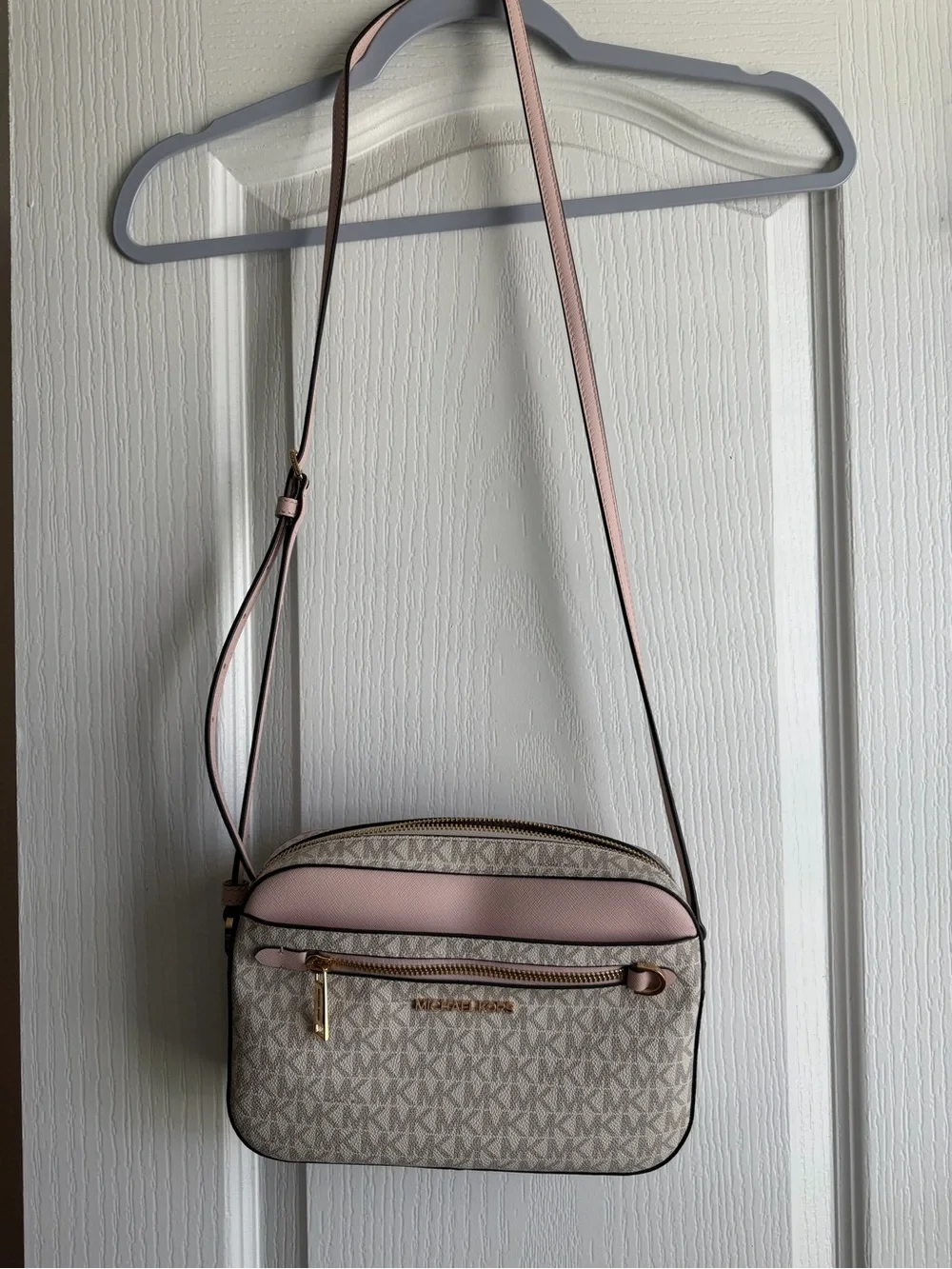 Michael Kors Pink and Beige Logo Crossbody Bag
