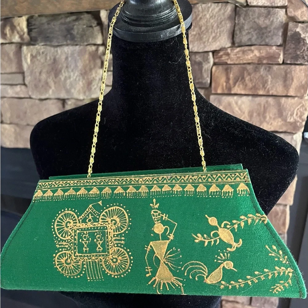 Ranes Green and Gold Painted Evening Clutch