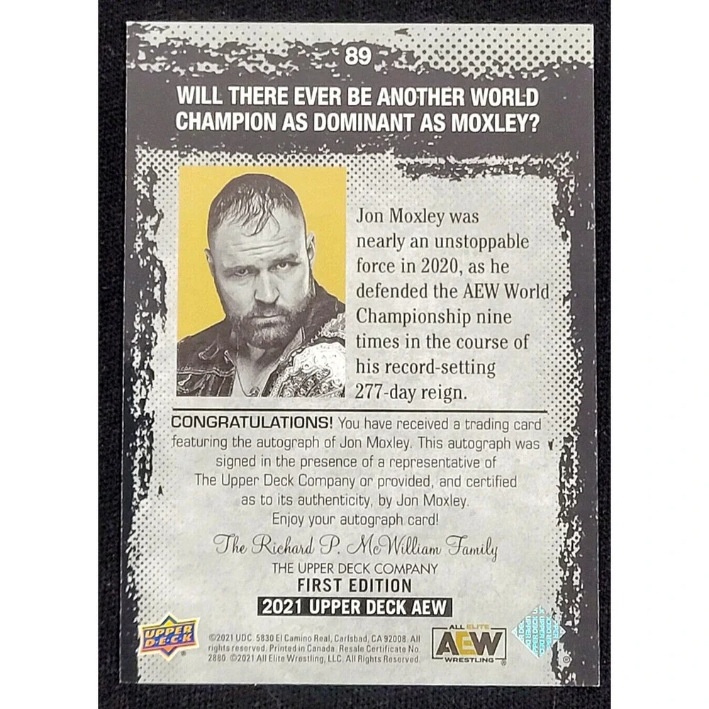 2021 UPPER‎ DECK AEW JON MOXLEY MAGAZINE AUTO SP