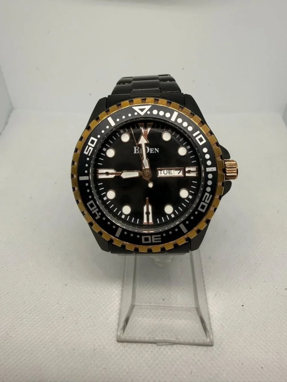 Biden BD014 Men's Chronograph Watch Black Stainless Steel Black & Gold Bezel