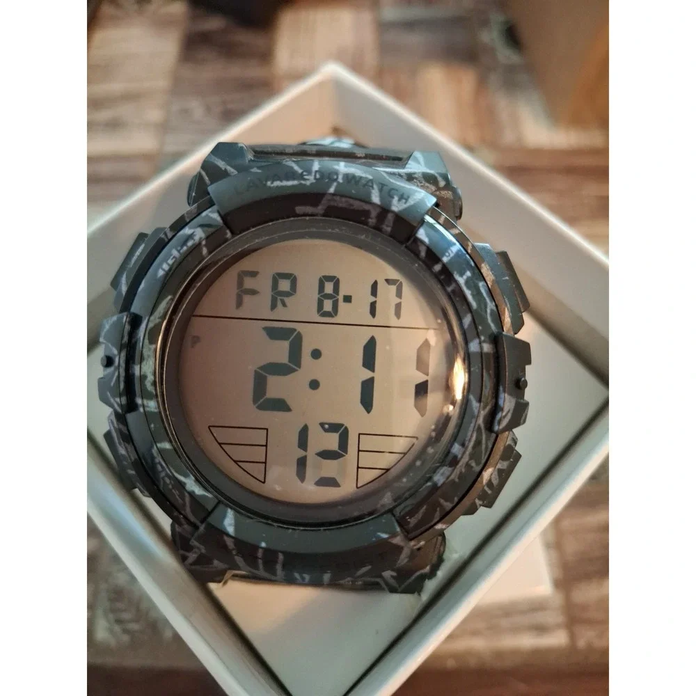 NIB Lavaredo Mens Digital Watch. Blk/Grey,LED Backlight,date,alarm,stopwatch.
