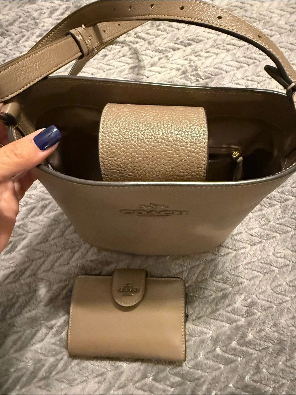 Coach Tan Pebbled Leather Crossbody with Matching Wallet