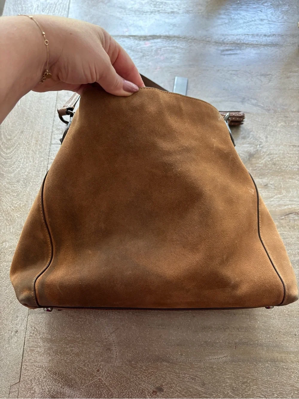 Coach Brown Suede Studded Shoulder Bag with Tassel
