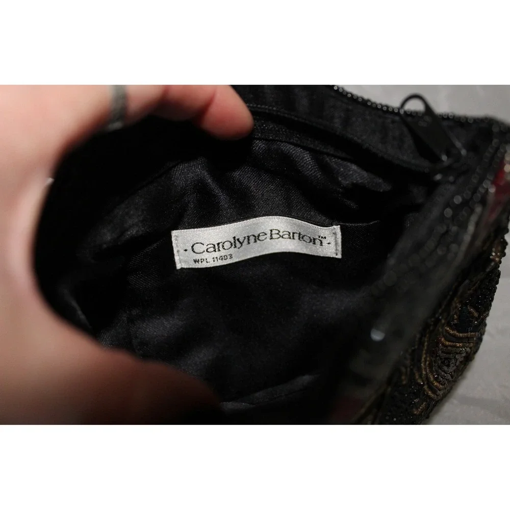 VTG Carolyne Barton Beaded Paisley Clutch Evening‎ Bag Black Red Gold