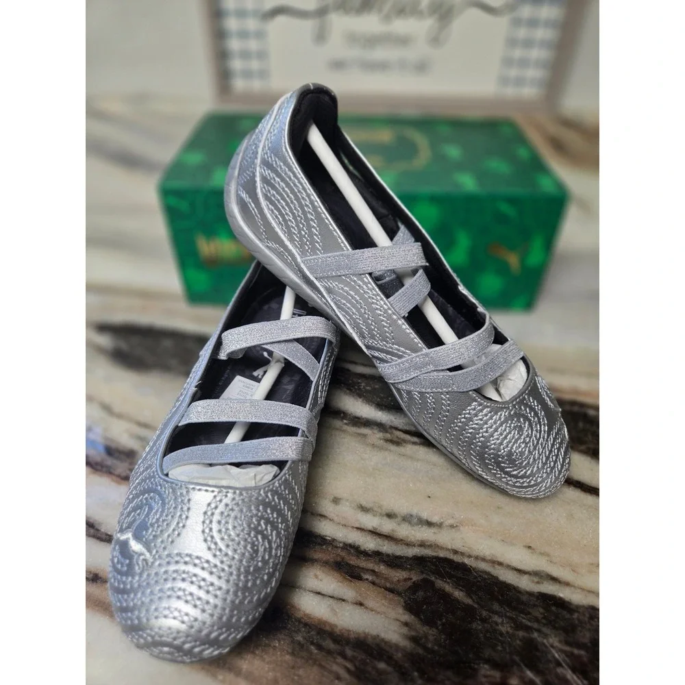 Puma x Wicked Glinda Mary Jane Metallic Silver Embroidered Sneakers Broadway NEW