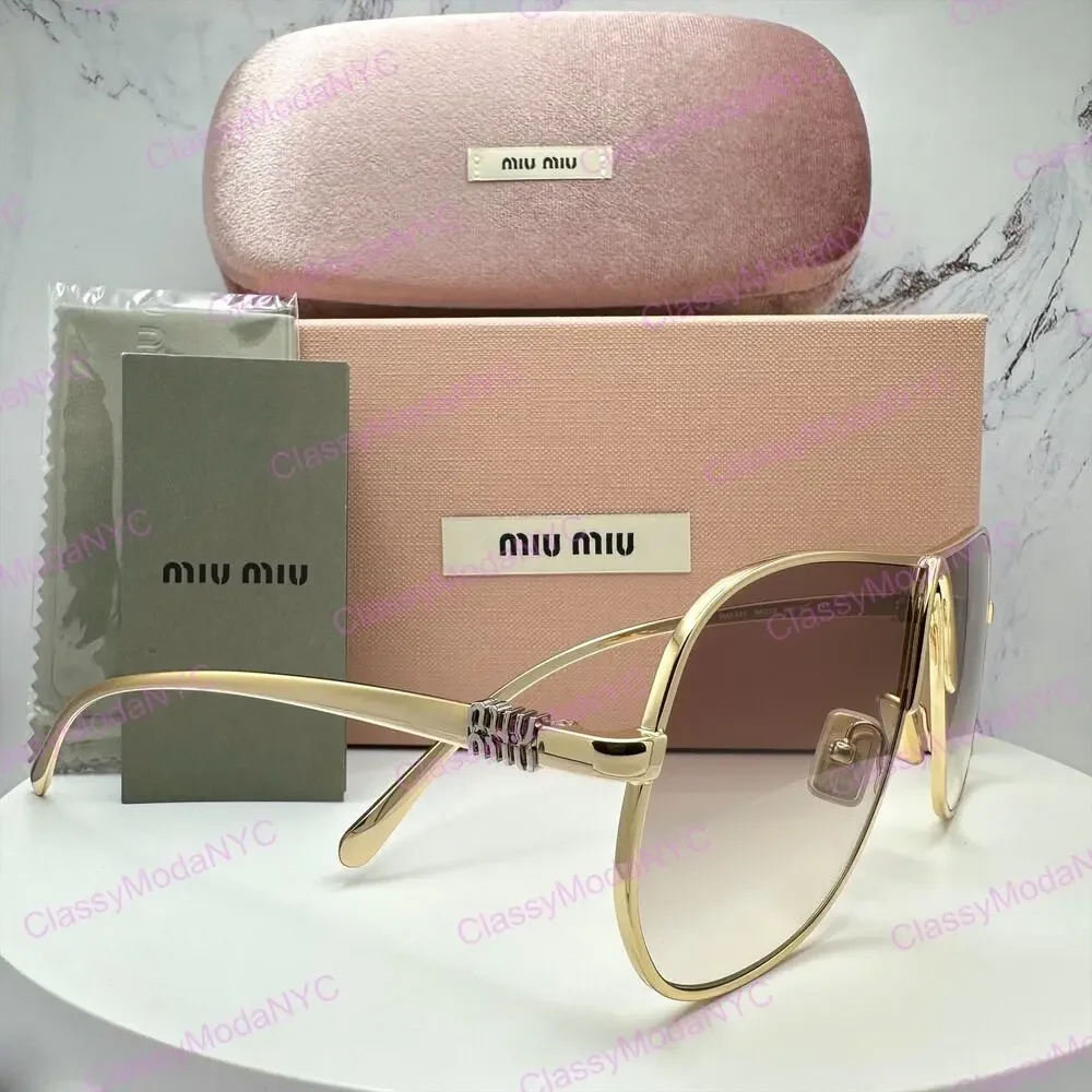 New MIU MIU Sunglasses Seen on Bad Bunny MUA56S 5AK90L Gold Metal Aviator