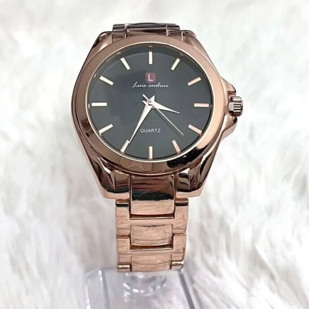 Luis Cardini Rose Gold Quartz Women's Watch Elegant Timepiece Black‎ Dial