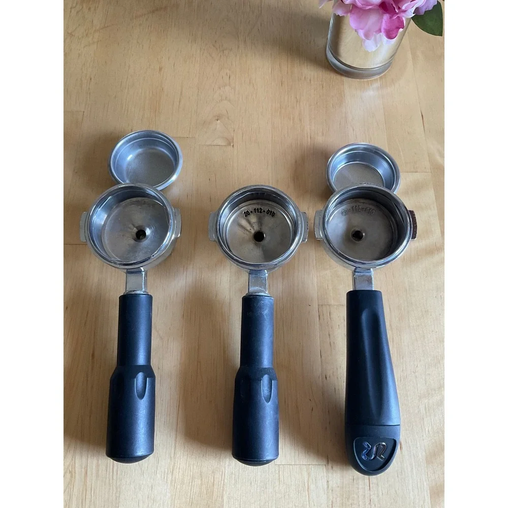 Rancilio Espresso Portafilter Set 20-112-010 with Filter Baskets Lot of 3