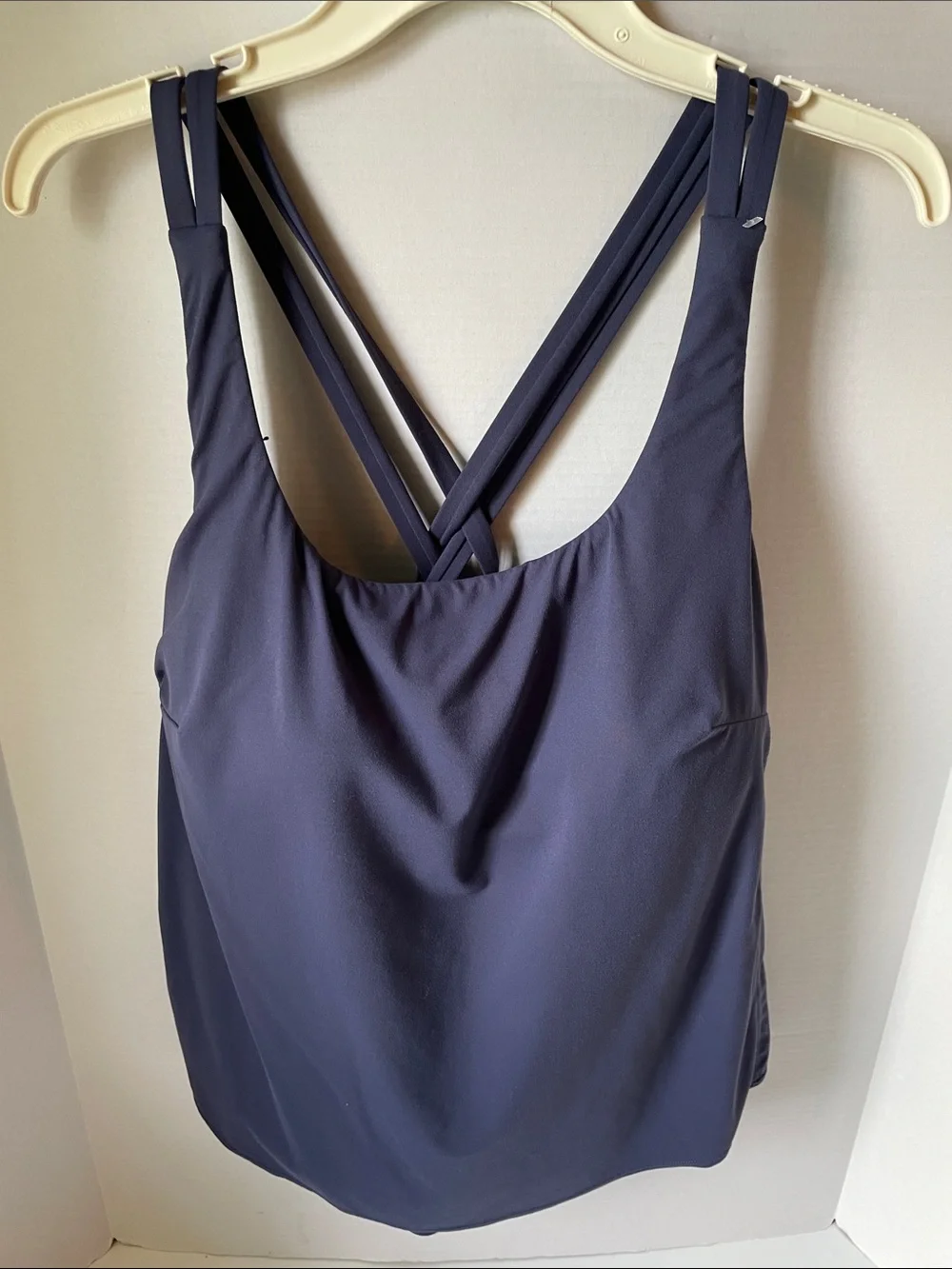 HALARA  Women's Size 1X Navy Crisscross Back Bandeau Tank Built In Bra Top