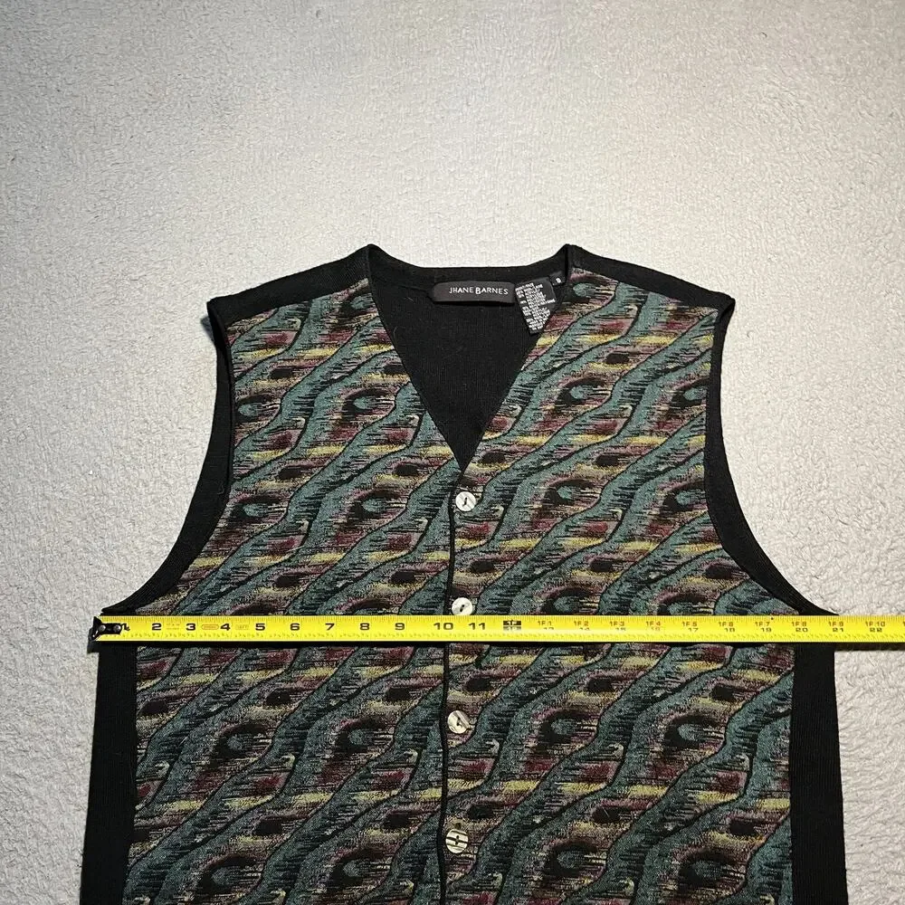 Vtg Jhane Barnes Sweater Vest Mens Small Wool Grandpa Cardigan Abstract Colorful