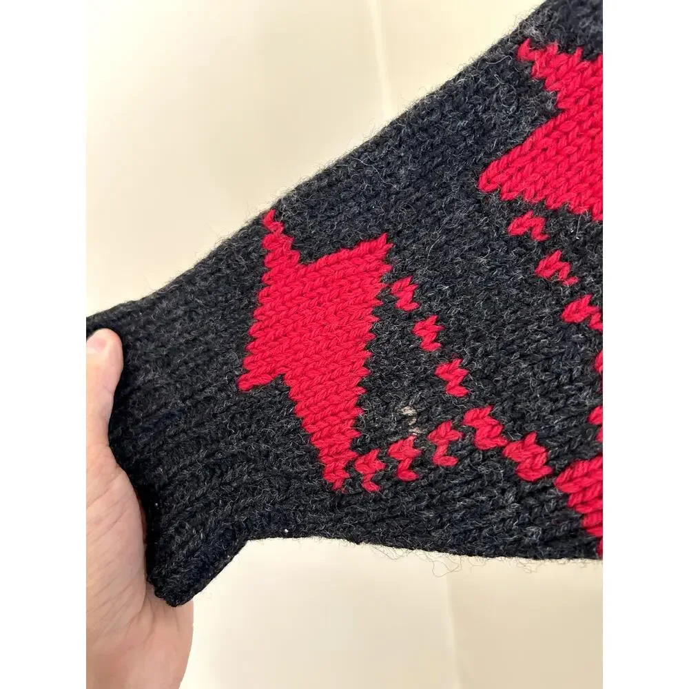 Vintage 90s Woolrich Red Black Abstract 100% Wool Pullover Sweater Men's Medium