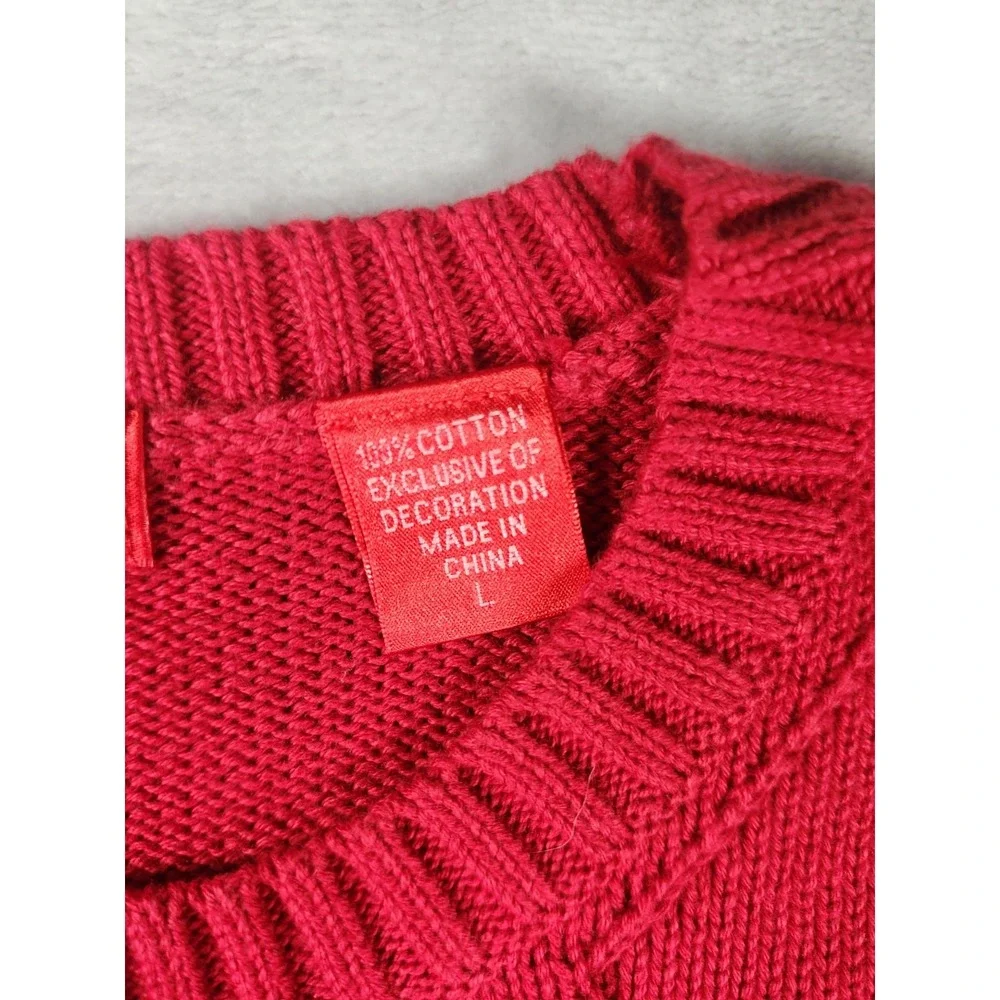 Retro IZOD Men's Red Pullover Sweater Crew Neck‎ Long Sleeve 100% Cotton Size L