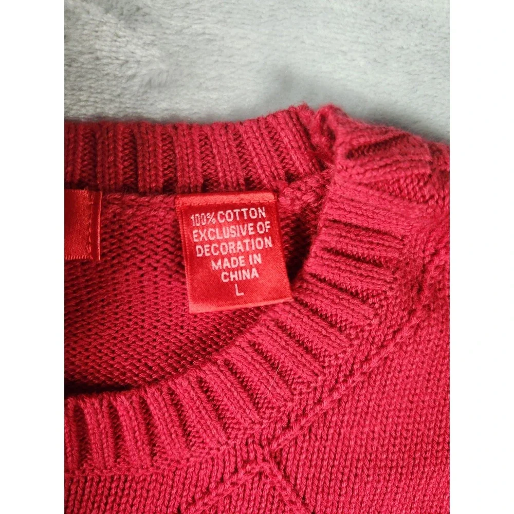 Retro IZOD Men's Red Pullover Sweater Crew Neck‎ Long Sleeve 100% Cotton Size L