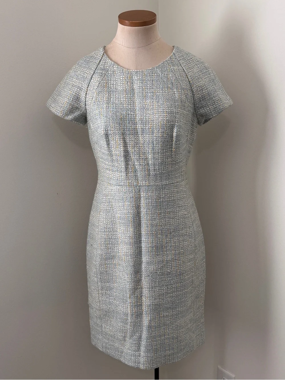 J Crew 4 Tailored Tweed Short Sleeve Sheath Dress ~ Blue Wool Blend Quiet Luxury