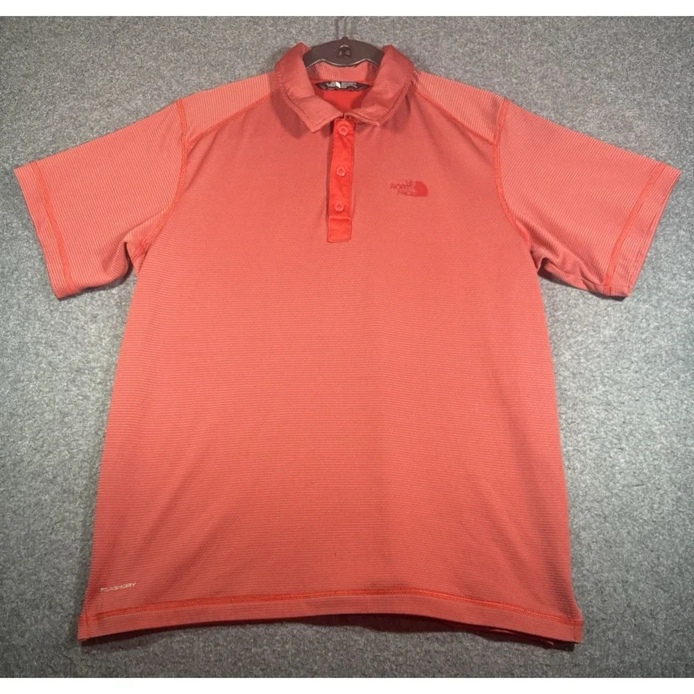 The North Face Shirt Mens Medium Red Polo Striped Flashdry Snap Golf Performance