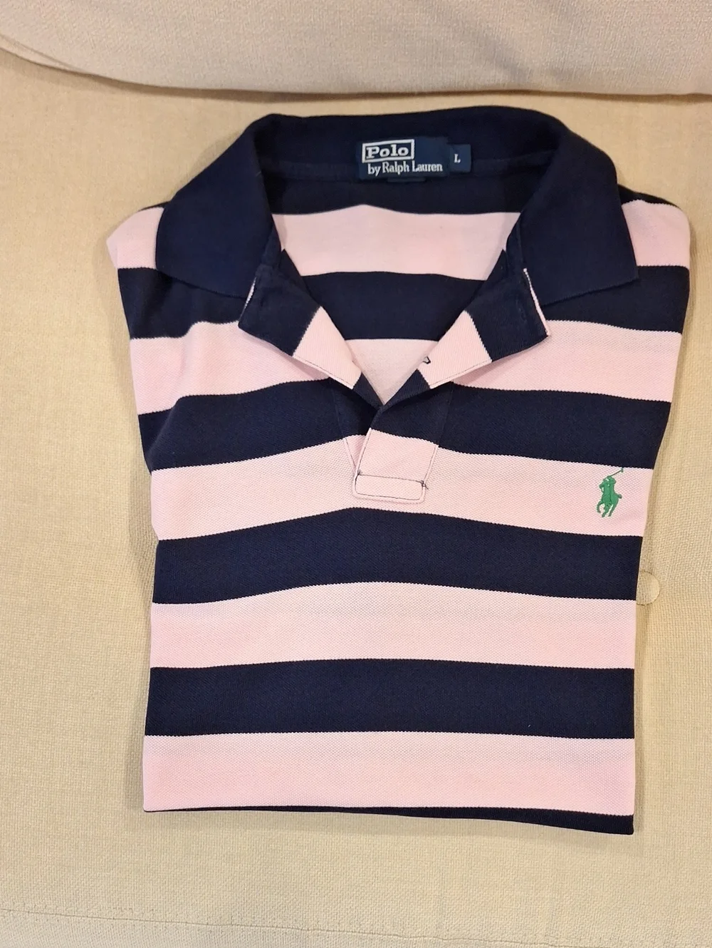 Polo by Ralph Lauren Men's Pink & Navy Stripe Polo Shirt