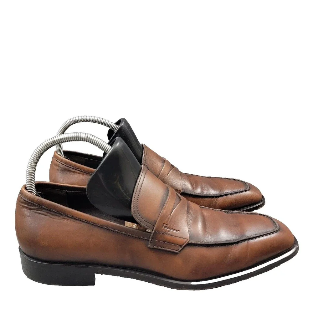 Salvatore Ferragamo Studio Penny Loafers Brown Leather Slip-On SZ 10 D