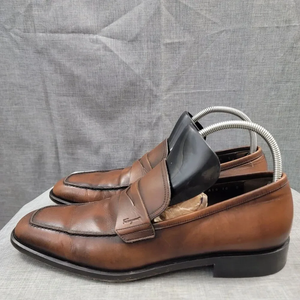 Salvatore Ferragamo Studio Penny Loafers Brown Leather Slip-On SZ 10 D