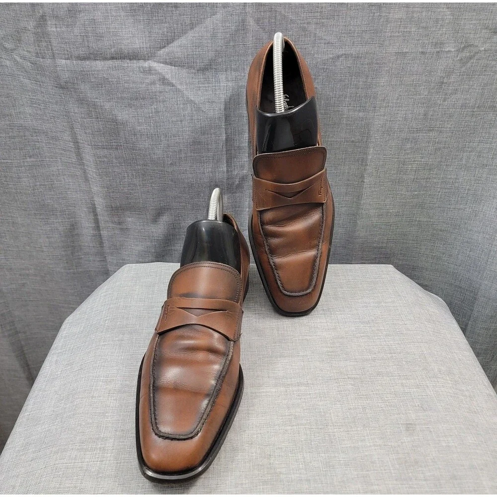 Salvatore Ferragamo Studio Penny Loafers Brown Leather Slip-On SZ 10 D