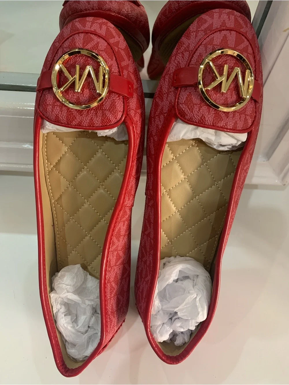Michael Kors Logo-Embellished Women's Ballet Red Flats
