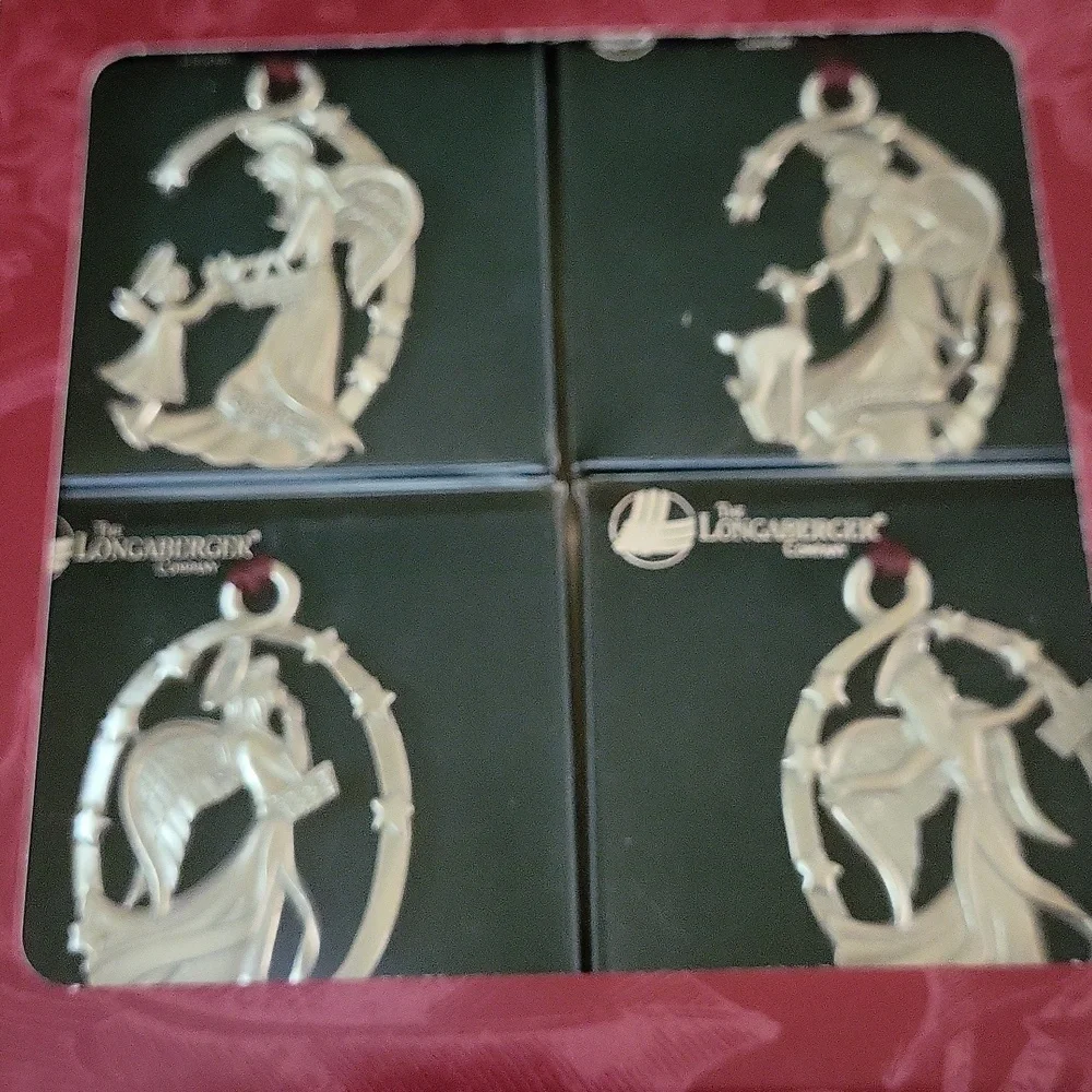Longaberger Silver Tone Angel Christmas Ornaments (Silver, Black, Red)
