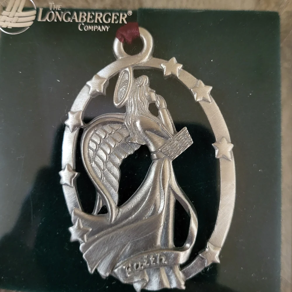 Longaberger Silver Tone Angel Christmas Ornaments (Silver, Black, Red)