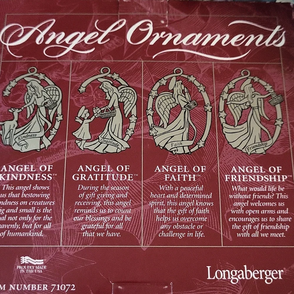 Longaberger Silver Tone Angel Christmas Ornaments (Silver, Black, Red)