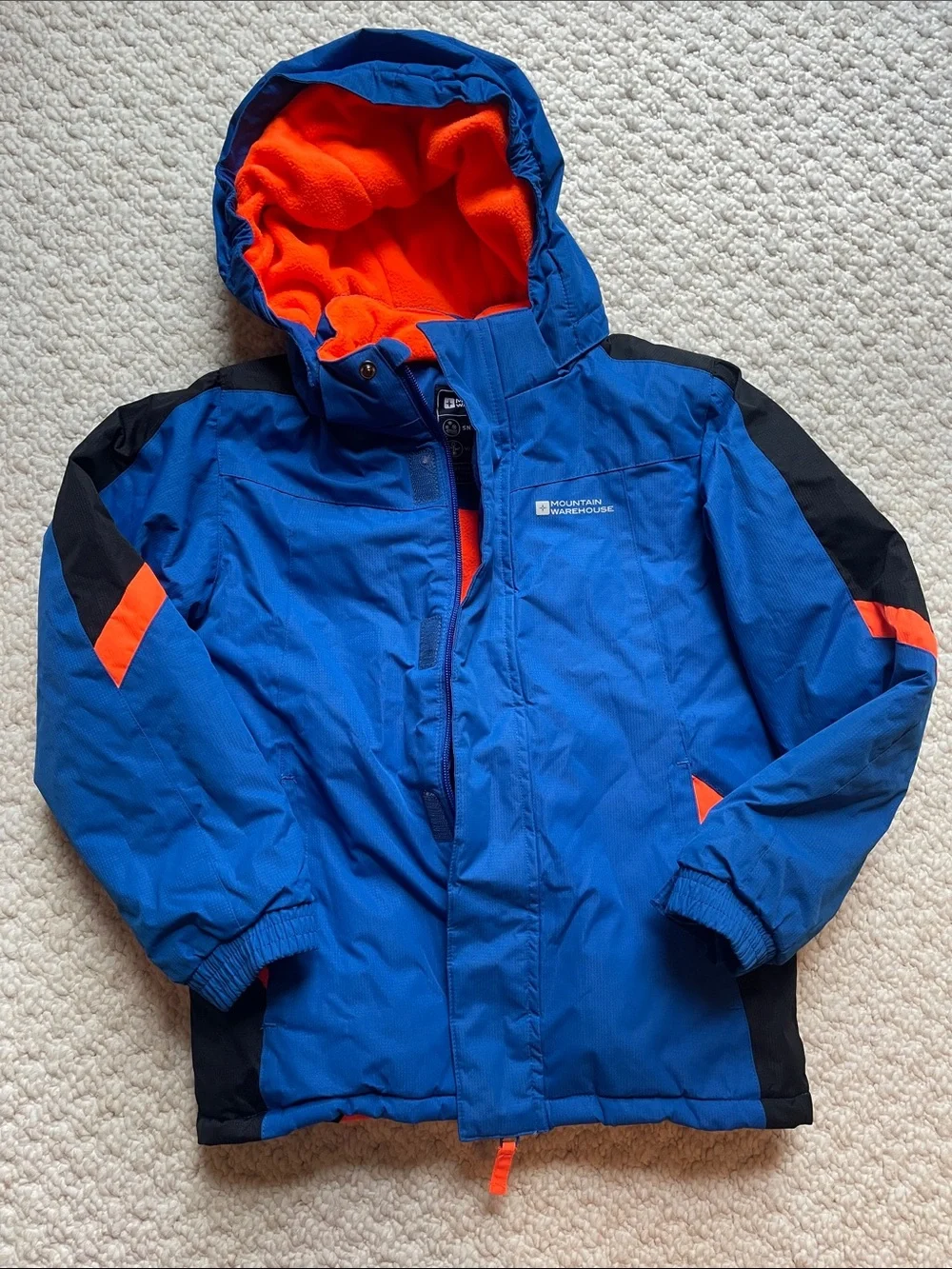 Mountain Warehouse Kids' Blue Hooded Puffer Jacket with Orange Lining