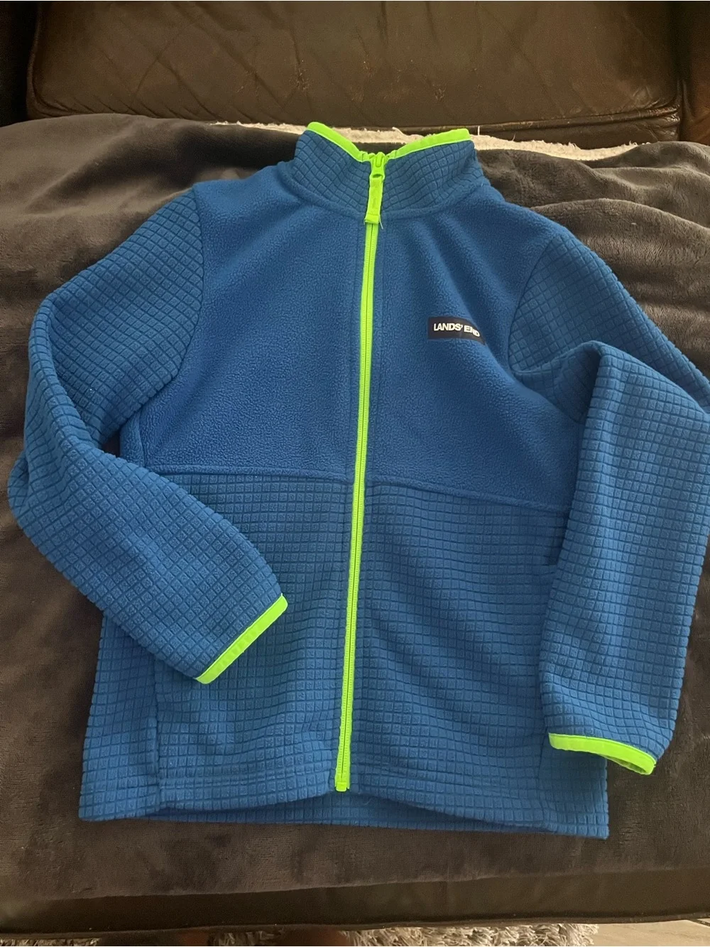 Lands' End Blue Kids' Fleece Jacket with Neon Green Trim