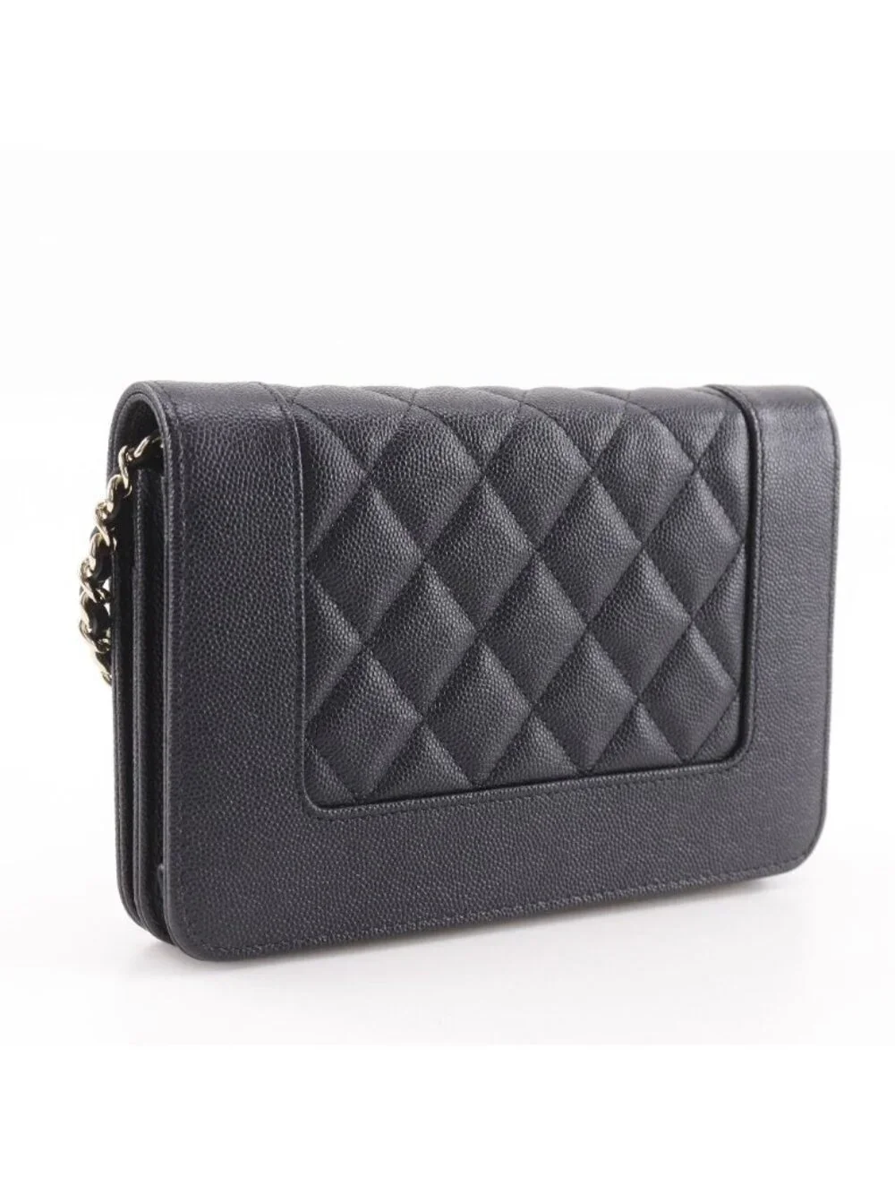 Chanel Mademoiselle Quilted Caviar Leather Black Chain Wallet Shoulder