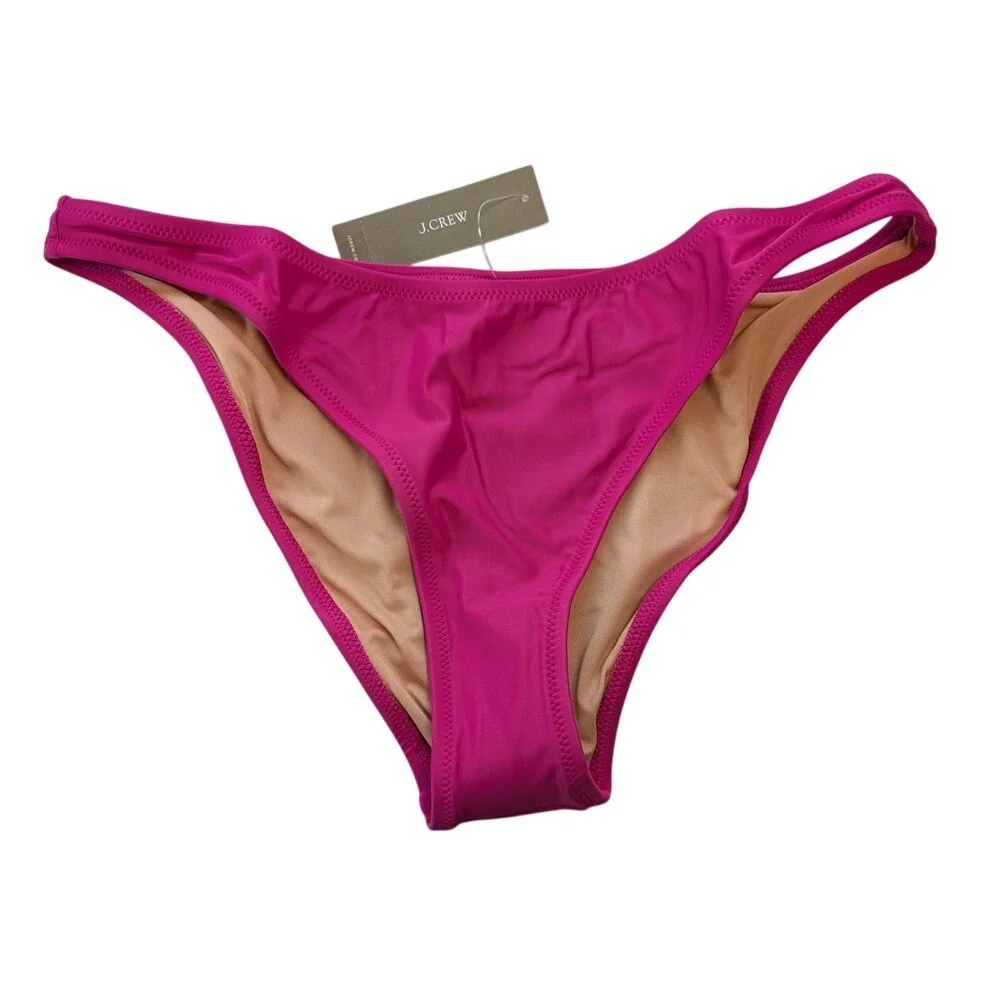 J.Crew 1989 High Leg Bikini Bottom Hot Pink Swim Beach Size M NWT BP209‎